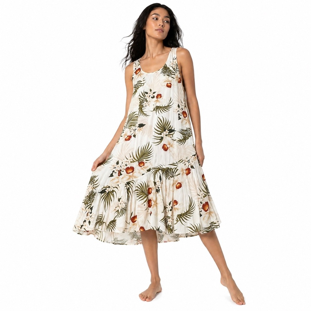 Vtg MD Fashion Women Dress White XS Hawaiian Floral Tropical Resort Coastal Boho